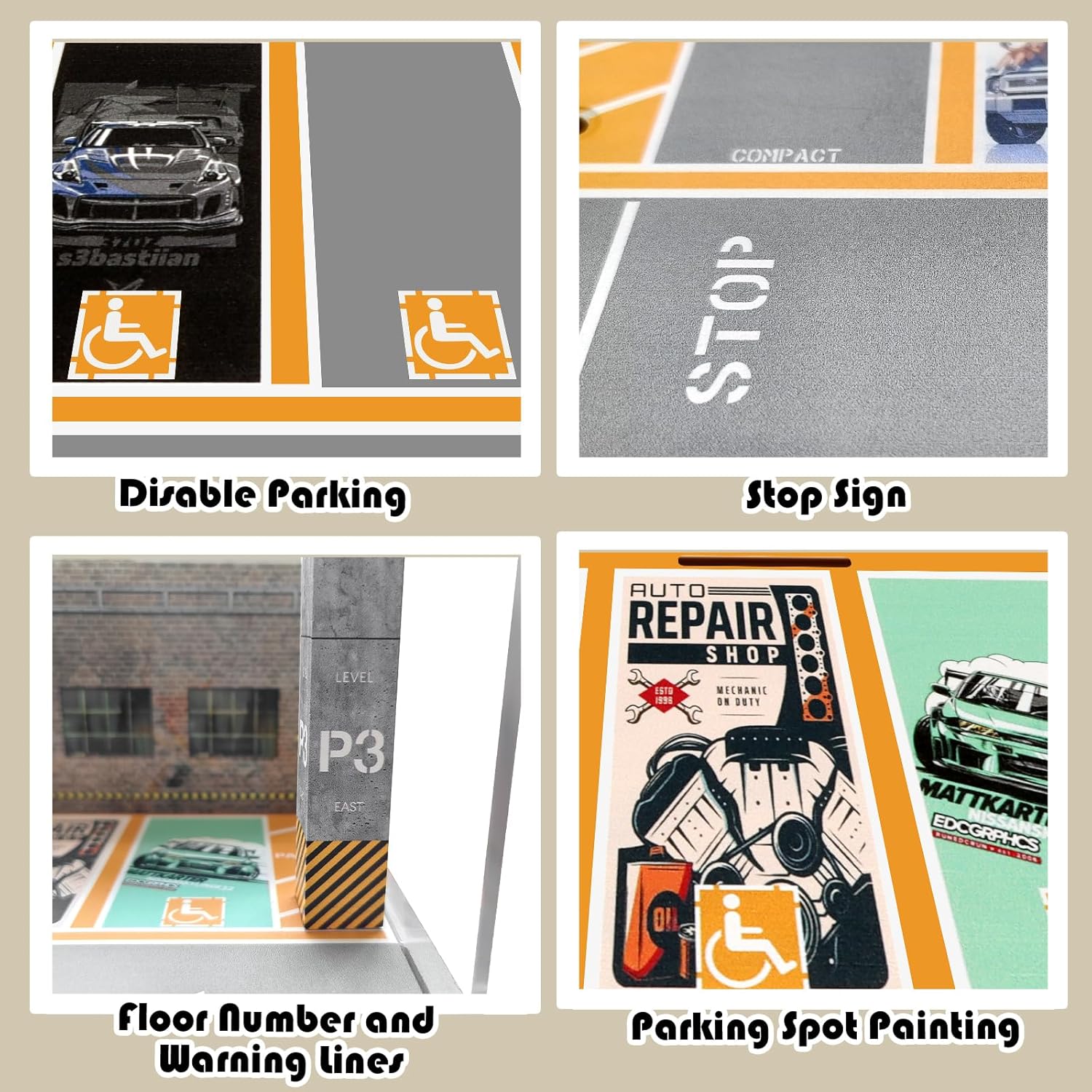 Parking Garage Diorama for 1/64 Scale Diecast Cars with 4 Levels 24 Spots Maximum 40 Cars
