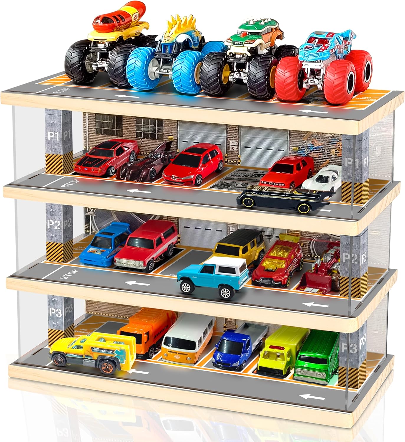 Parking Garage Diorama for 1/64 Scale Diecast Cars with 4 Levels 24 Spots Maximum 40 Cars