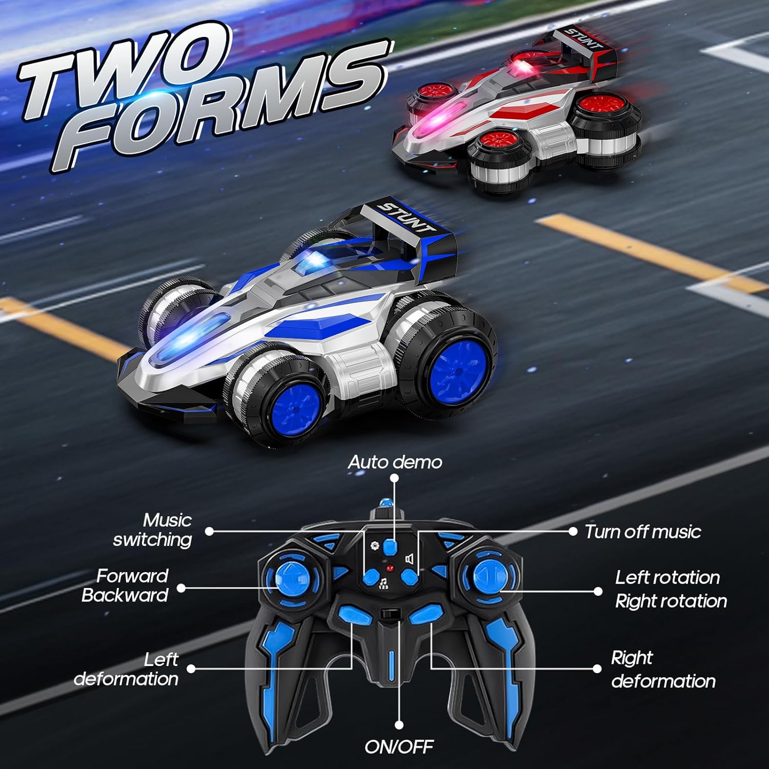 360-Degree Rotating Transforming RC Car, Birthday Gift for Boys and Girls Aged 6-16