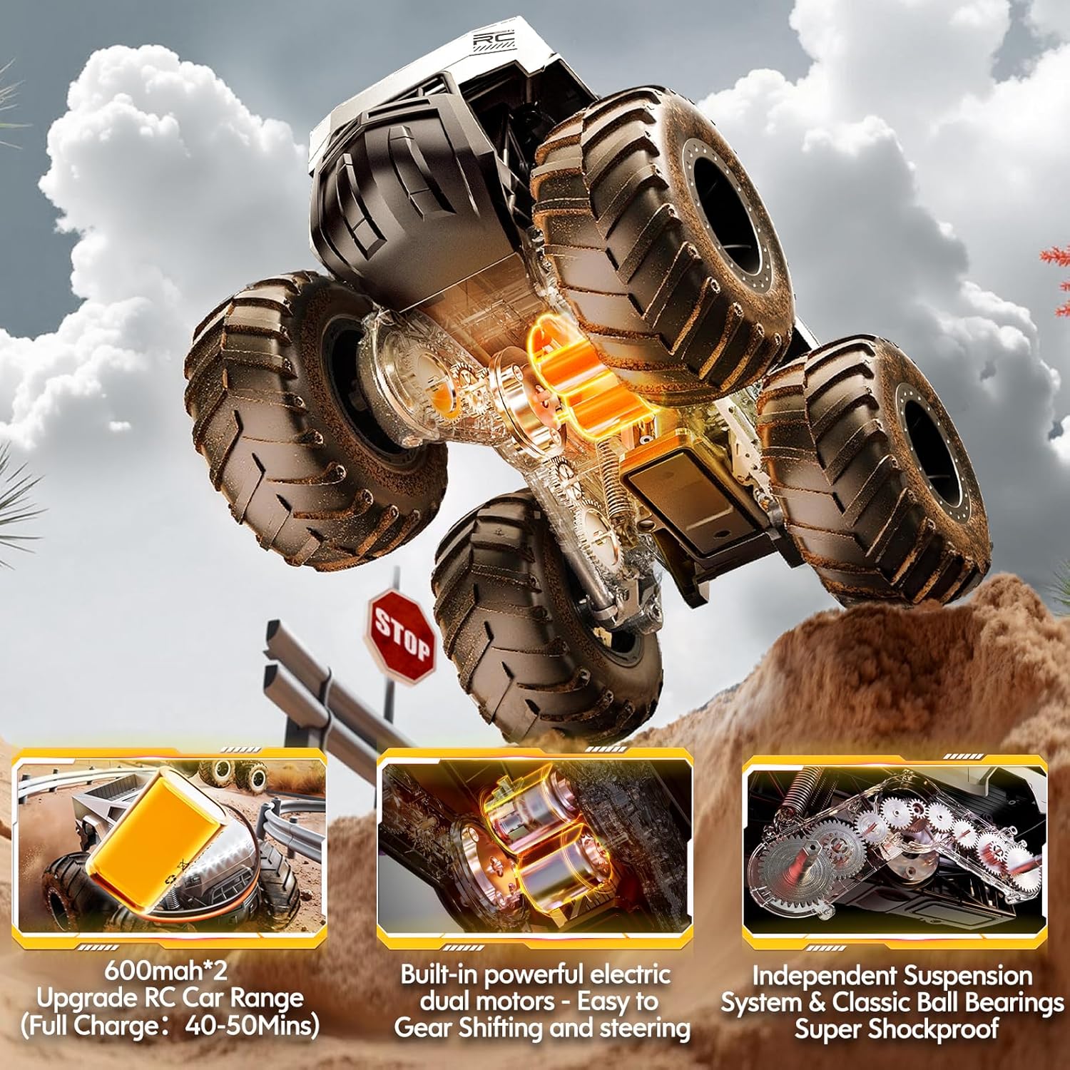 1:16 Scale Hobby Monster Truck Toys 2.4GHz Vehicles Kids Gifts for Boys/Girls Age 6 7 8 9 10-12+